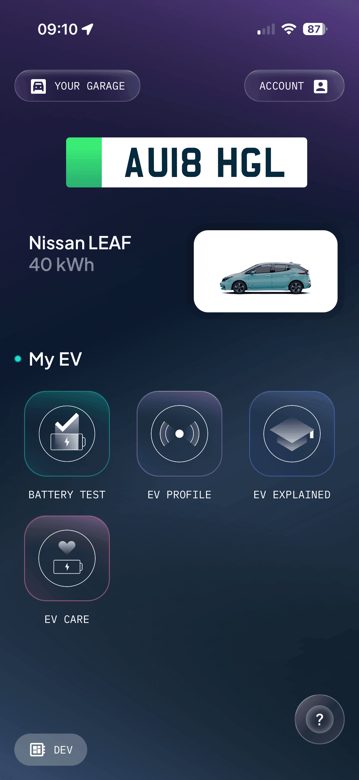 Know your car screen in the ClearWatt app
