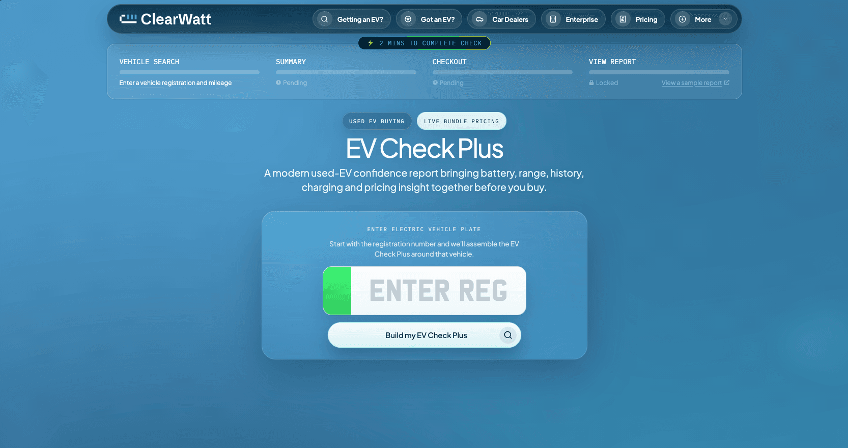 ClearWatt EV Health Report preview for used EV buyers