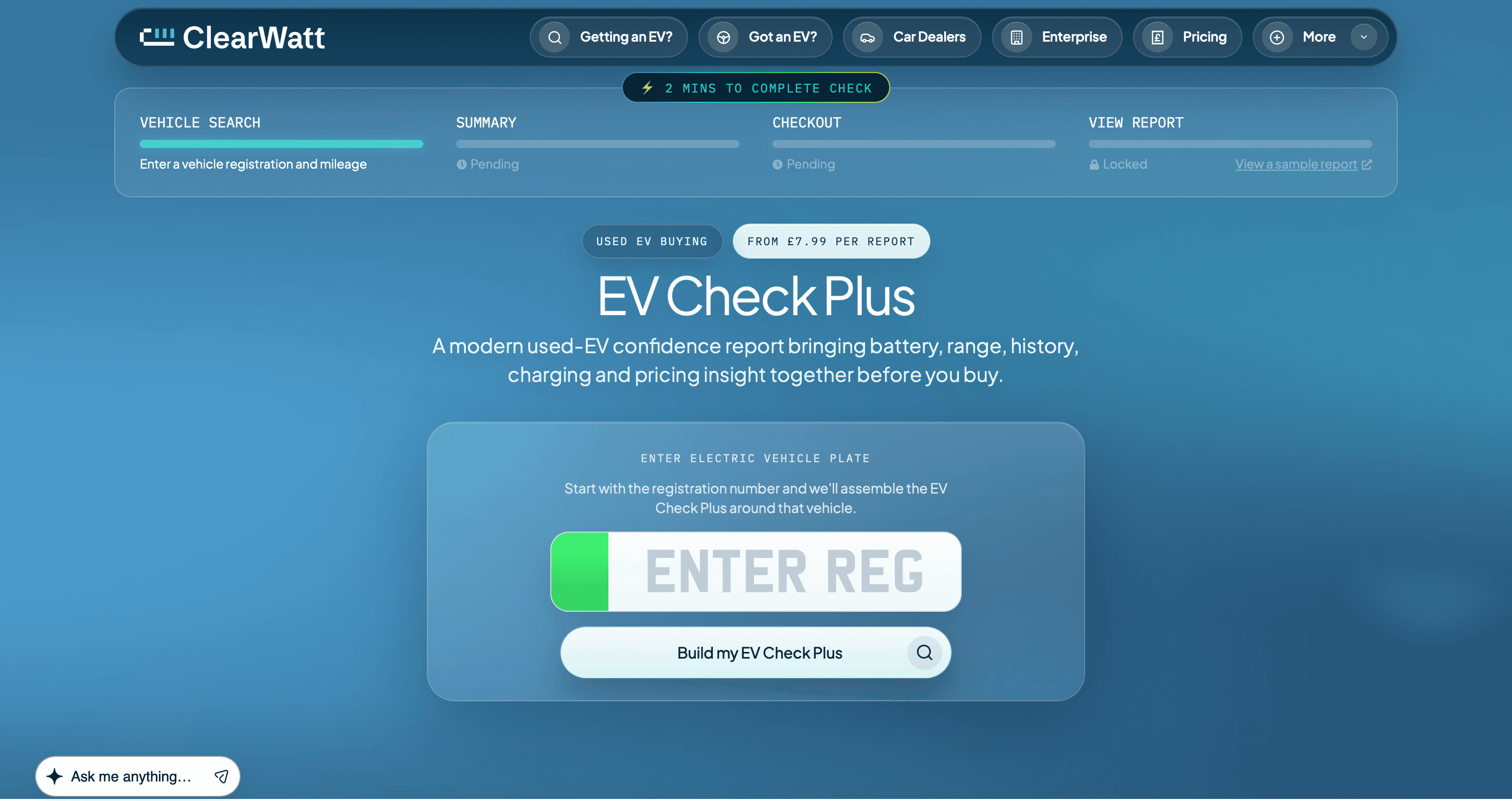 ClearWatt EV Health Report preview for used EV buyers