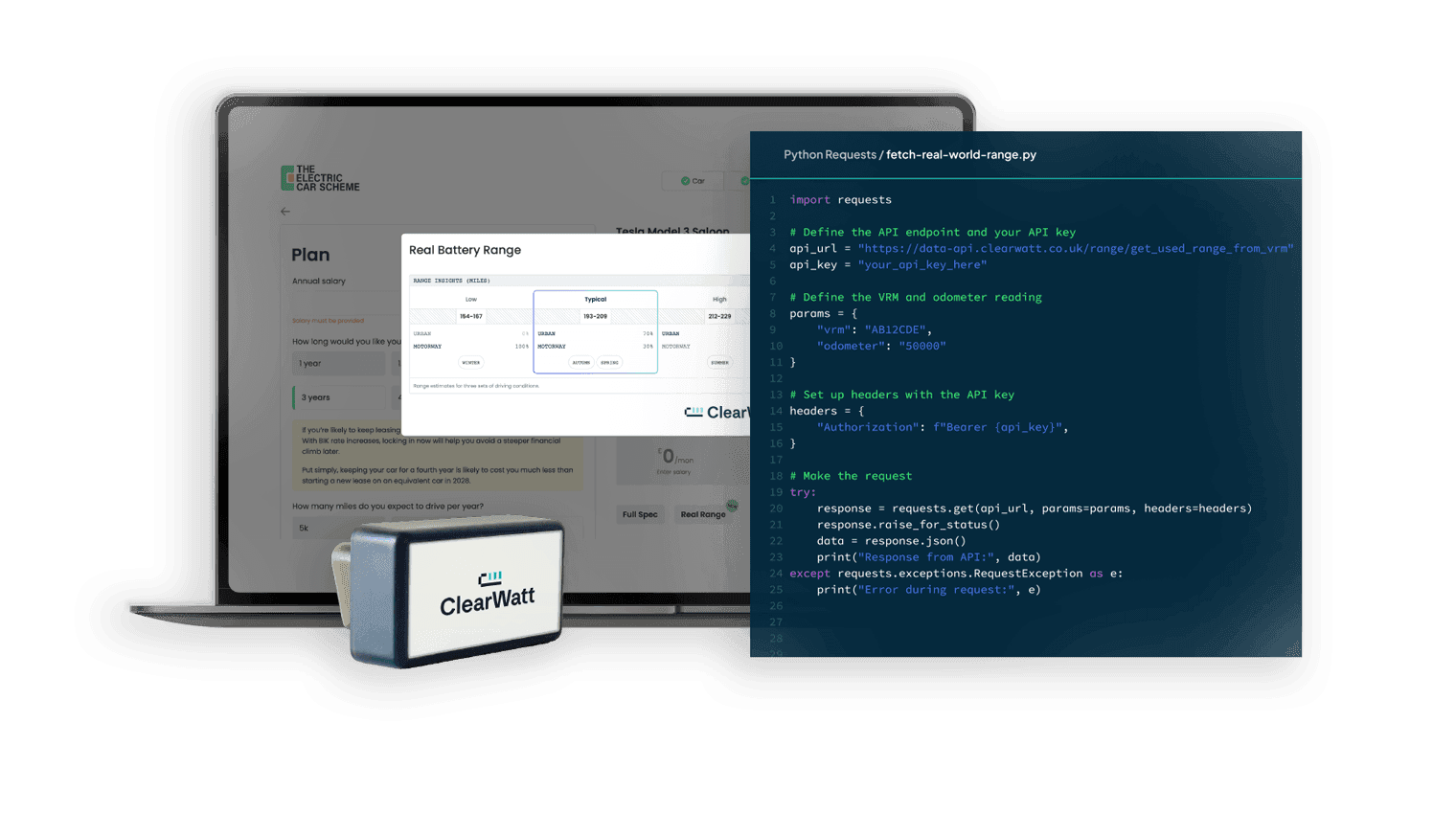 ClearWatt partner data laptop and API output